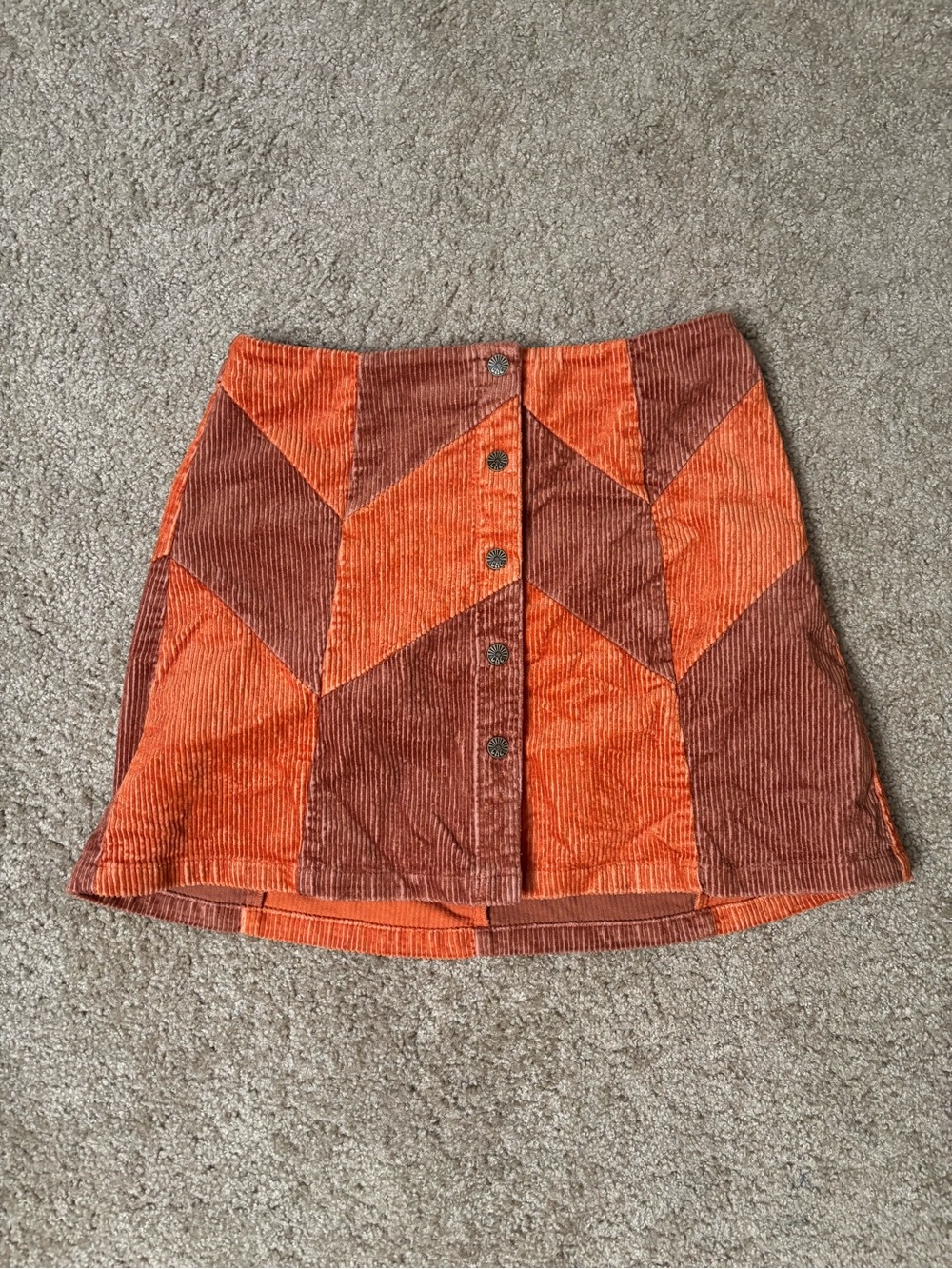 Classic Rock Couture Orange Patchwork Corduroy Button-Front Skirt size m